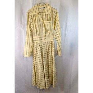 Vintage 1980s Shirt Dress Sz Small Baby Yellow Black Stripe Pockets (F15)